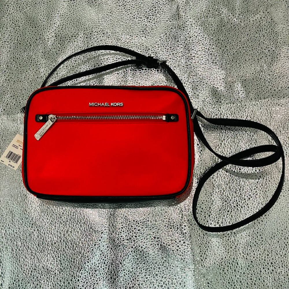 Michael Kors Large Polly Crossbody Bag Mandarin Orange Black Women's Zipper NWT